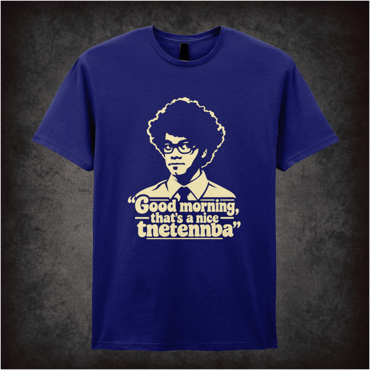“Moss ‘Good morning, that’s a nice tnetennba’ T-shirt in navy from The IT Crowd”