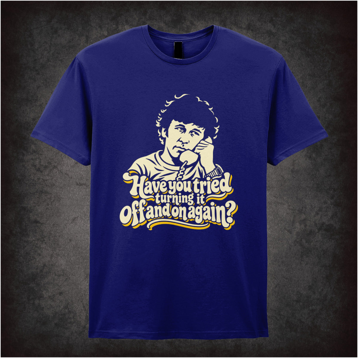  "‘Have you tried turning it off and on again?' T-shirt in navy from The IT Crowd”