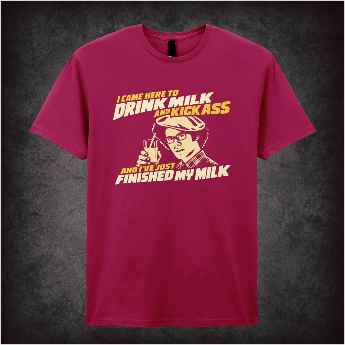 “Maurice Moss ‘I came here to drink milk and kick ass… and I’ve just finished my milk’ T-shirt in cardinal red from The IT Crowd”