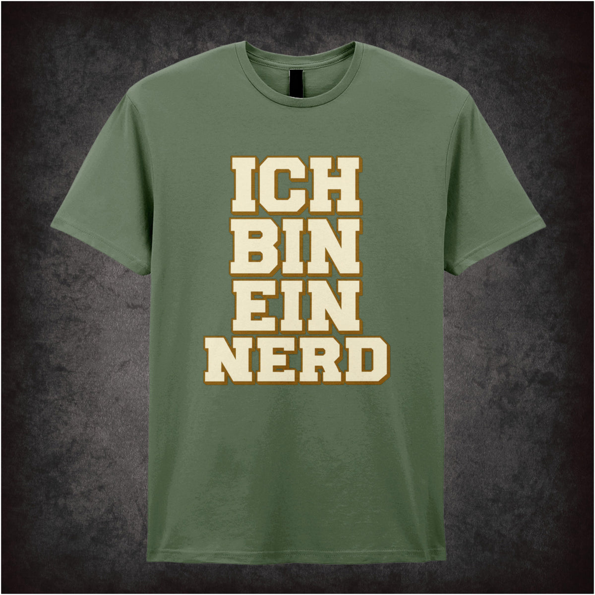 “‘Ich bin ein nerd’ T-shirt in military green from The IT Crowd”