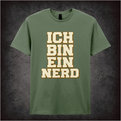 “‘Ich bin ein nerd’ T-shirt in military green from The IT Crowd”