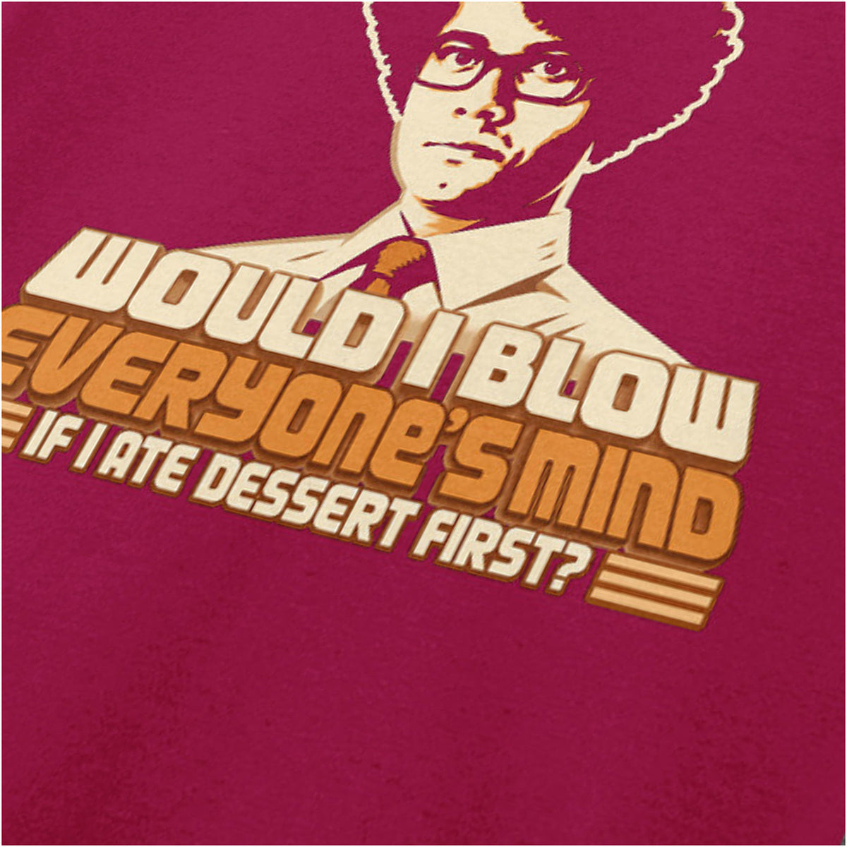 “Moss ‘Would blow everyone’s mind if I ate dessert first?’ close up T-shirt in cardinal red from The IT Crowd”