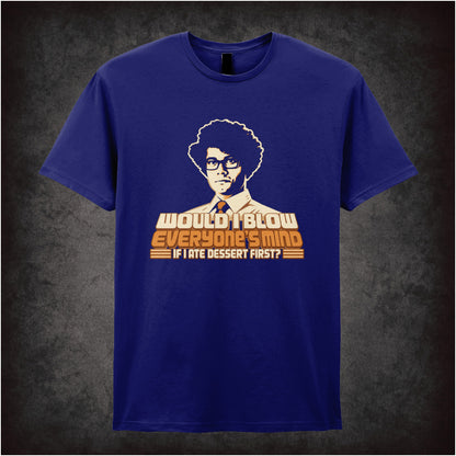 “Moss ‘Would blow everyone’s mind if I ate dessert first?’ T-shirt in navy from The IT Crowd”