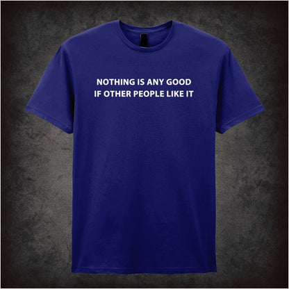 “Roy Trenneman ‘Nothing is any good if other people like it’ T-shirt in navy from The IT Crowd”