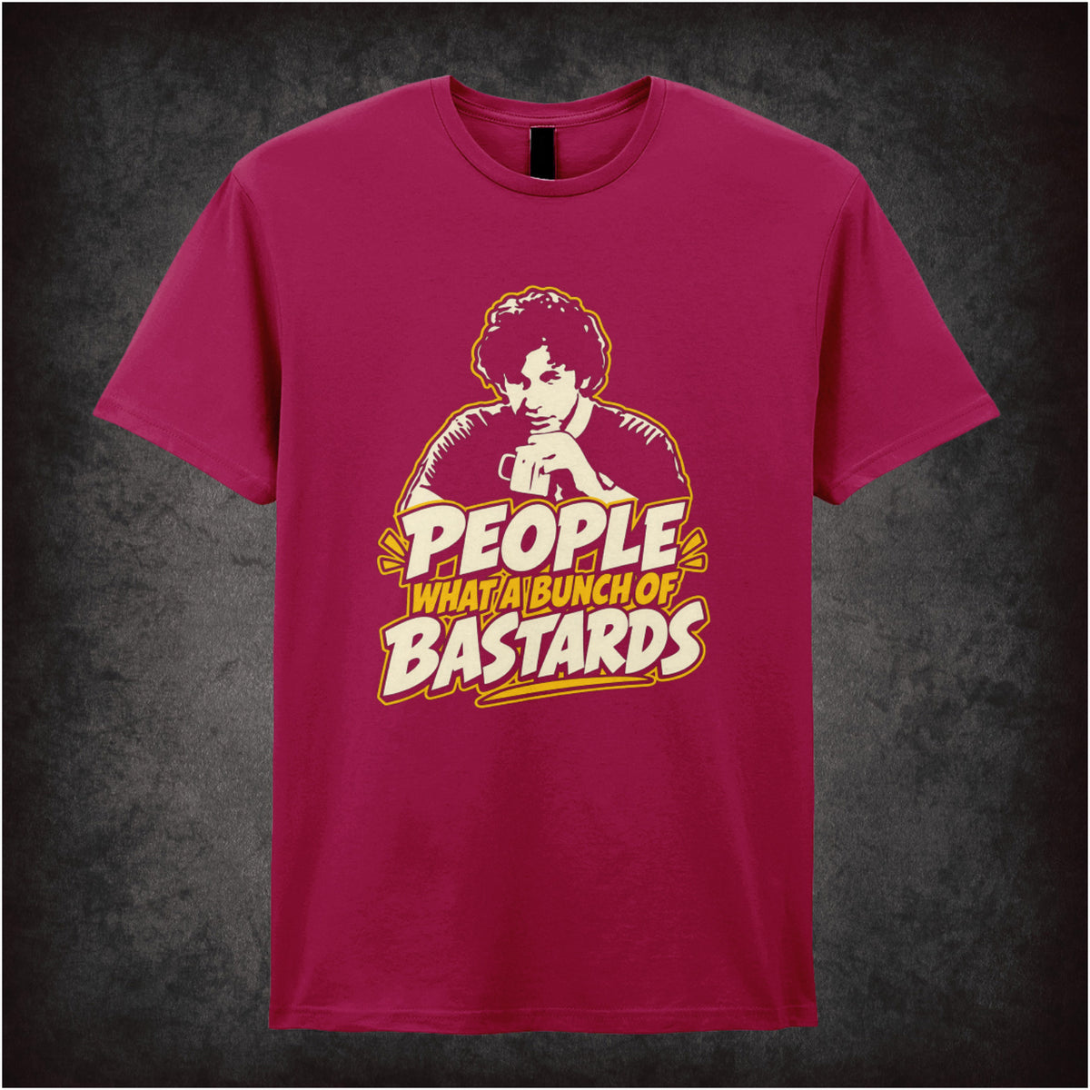 “Roy ‘People… what a bunch of bastards’ T-shirt in cardinal red from The IT Crowd”