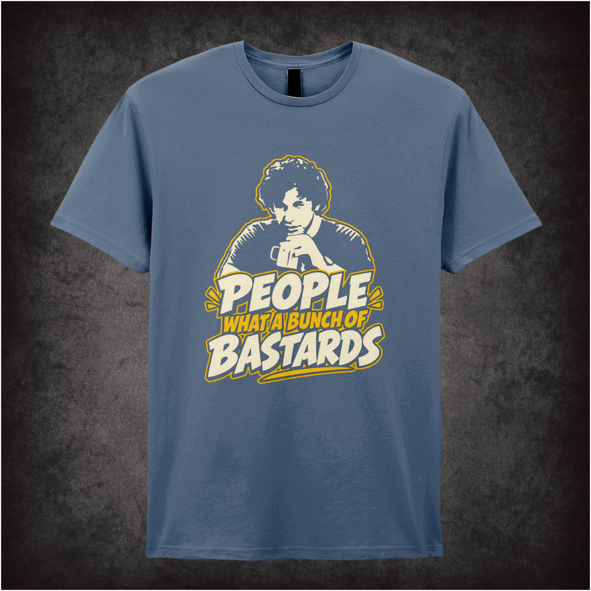 “Roy ‘People… what a bunch of bastards’ T-shirt in indigo from The IT Crowd”