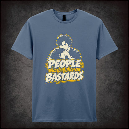 “Roy ‘People… what a bunch of bastards’ T-shirt in indigo from The IT Crowd”