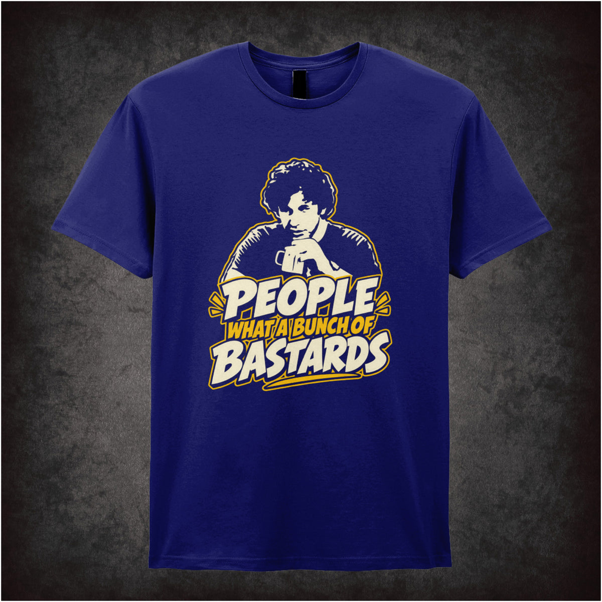 “Roy ‘People… what a bunch of bastards’ T-shirt in navy from The IT Crowd”