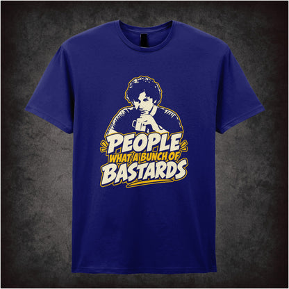 “Roy ‘People… what a bunch of bastards’ T-shirt in navy from The IT Crowd”