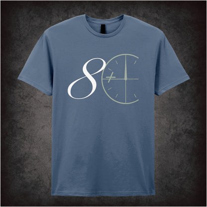 “‘8+ Club’ T-shirt in indigo from The IT Crowd”