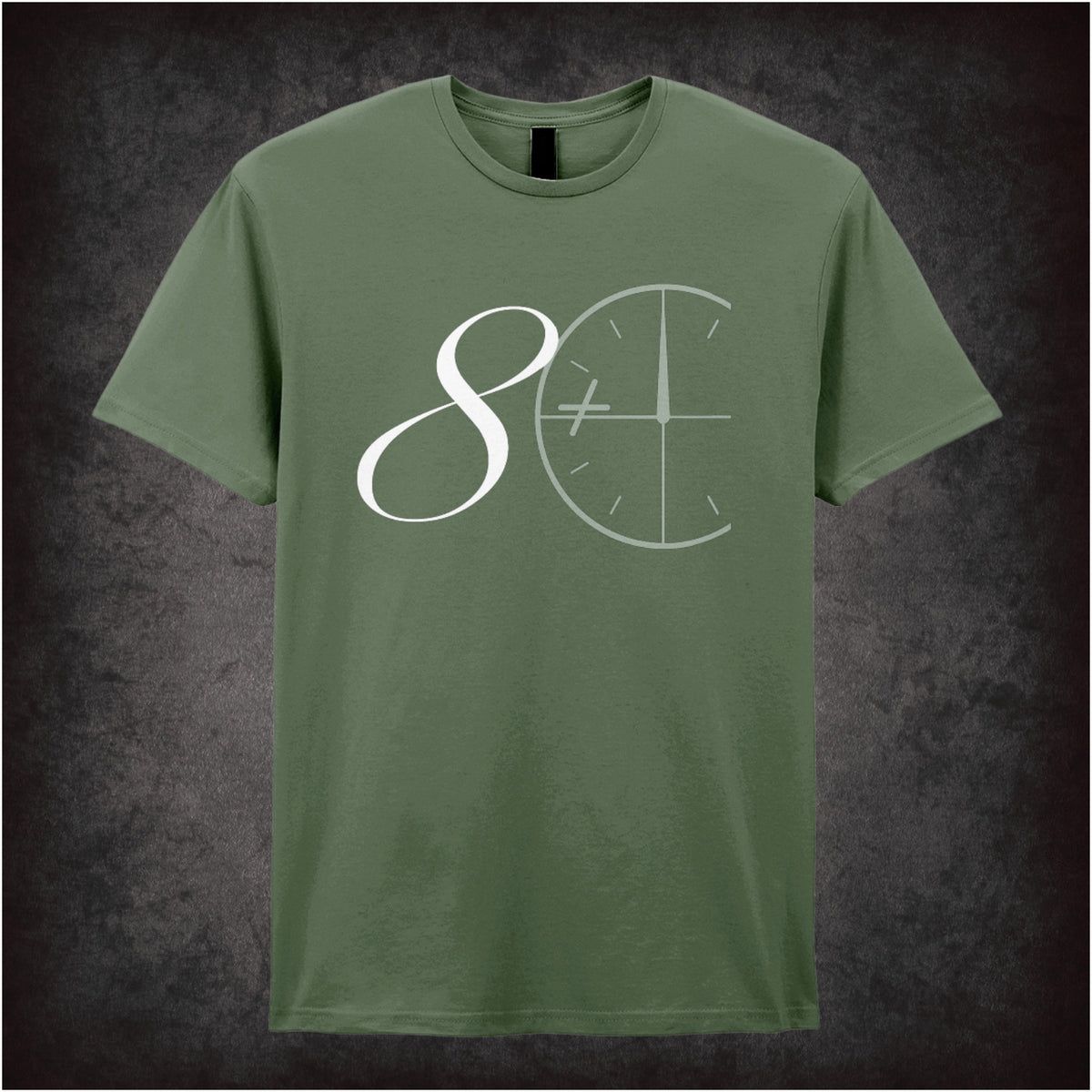 “‘8+ Club’ T-shirt in military green from The IT Crowd”