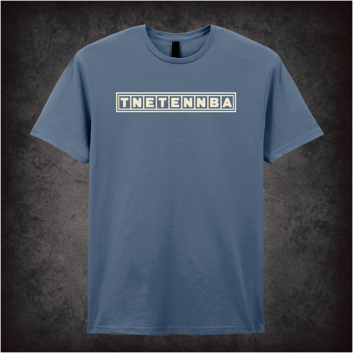 “‘TNETENNBA’ T-shirt in indigo from The IT Crowd”