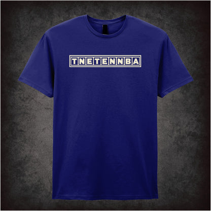 “‘TNETENNBA’ T-shirt in navy from The IT Crowd”