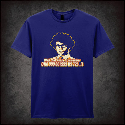 “Moss ‘0118 999 881 999 119 725…3’ T-shirt in navy from The IT Crowd”