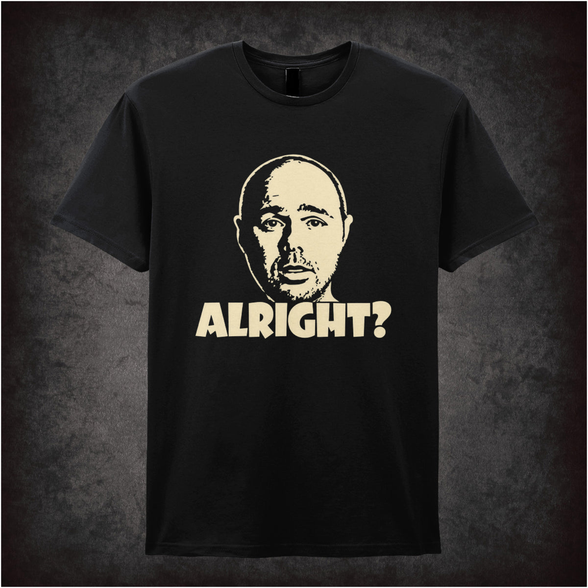 “Karl Pilkington ‘Alright?’ T-shirt in black from Karl Pilkington”