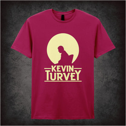 “‘Kevin Turvey silhouette’ T-shirt in cardinal red from Kevin Turvey (Rik Mayall)”