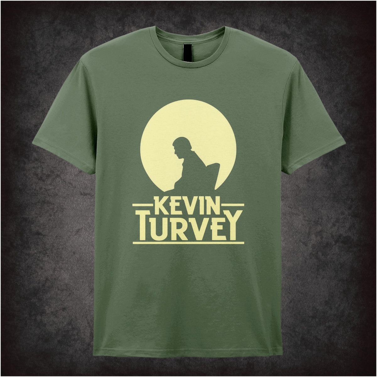 “‘Kevin Turvey silhouette’ T-shirt in military green from Kevin Turvey (Rik Mayall)”