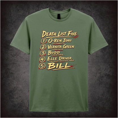 ‘Death List Five’ text T-shirt from Kill Bill: Vol. 1