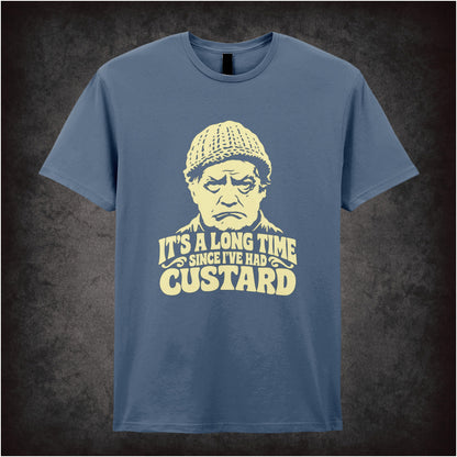 “Compo ‘It’s a long time since I’ve had custard’ T-shirt in indigo from Last of the Summer Wine”