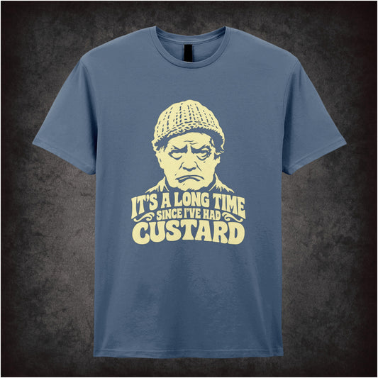 “Compo ‘It’s a long time since I’ve had custard’ T-shirt in indigo from Last of the Summer Wine”
