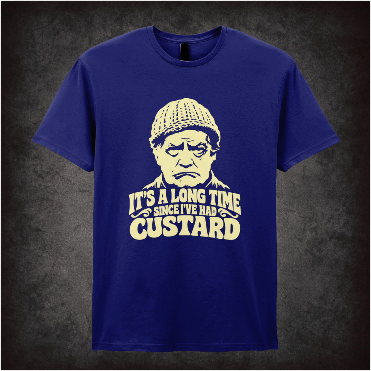 “Compo ‘It’s a long time since I’ve had custard’ T-shirt in navy from Last of the Summer Wine”