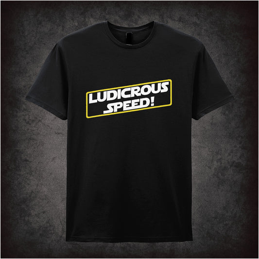 Ludicrous Speed unisex black t-shirt inspired by Spaceballs movie soft style retro sci-fi comedy fan apparel