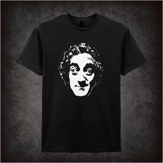 Marty Feldman inspired black unisex t-shirt soft style British comedy legend fan apparel