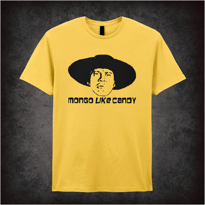 Mongo Like Candy Blazing Saddles inspired soft style unisex daisy T-shirt featuring iconic movie quote design, perfect for fans of classic comedy films.