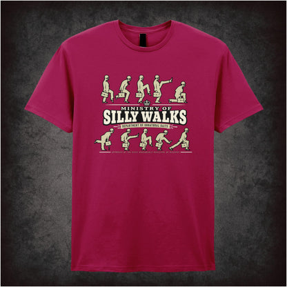 Ministry of Silly Walks logo T-shirt in cardinal red from Monty Python’s Flying Circus