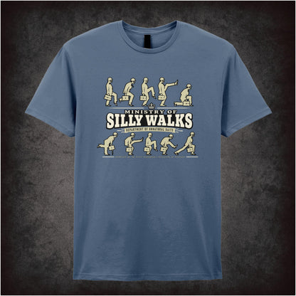 Ministry of Silly Walks logo T-shirt in indigo from Monty Python’s Flying Circus