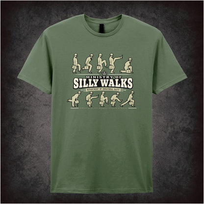 Ministry of Silly Walks logo T-shirt in military green from Monty Python’s Flying Circus