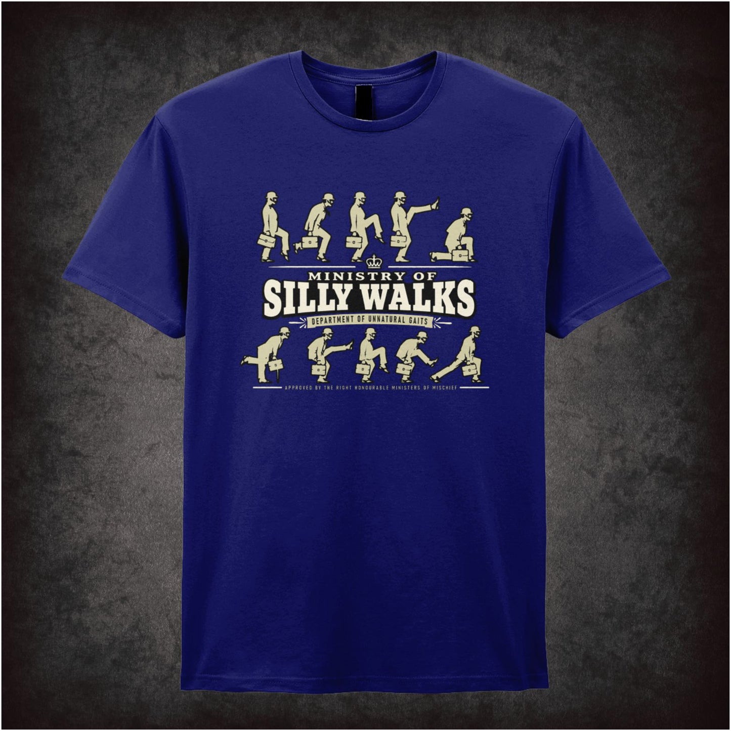 Ministry of Silly Walks logo T-shirt in navy from Monty Python’s Flying Circus