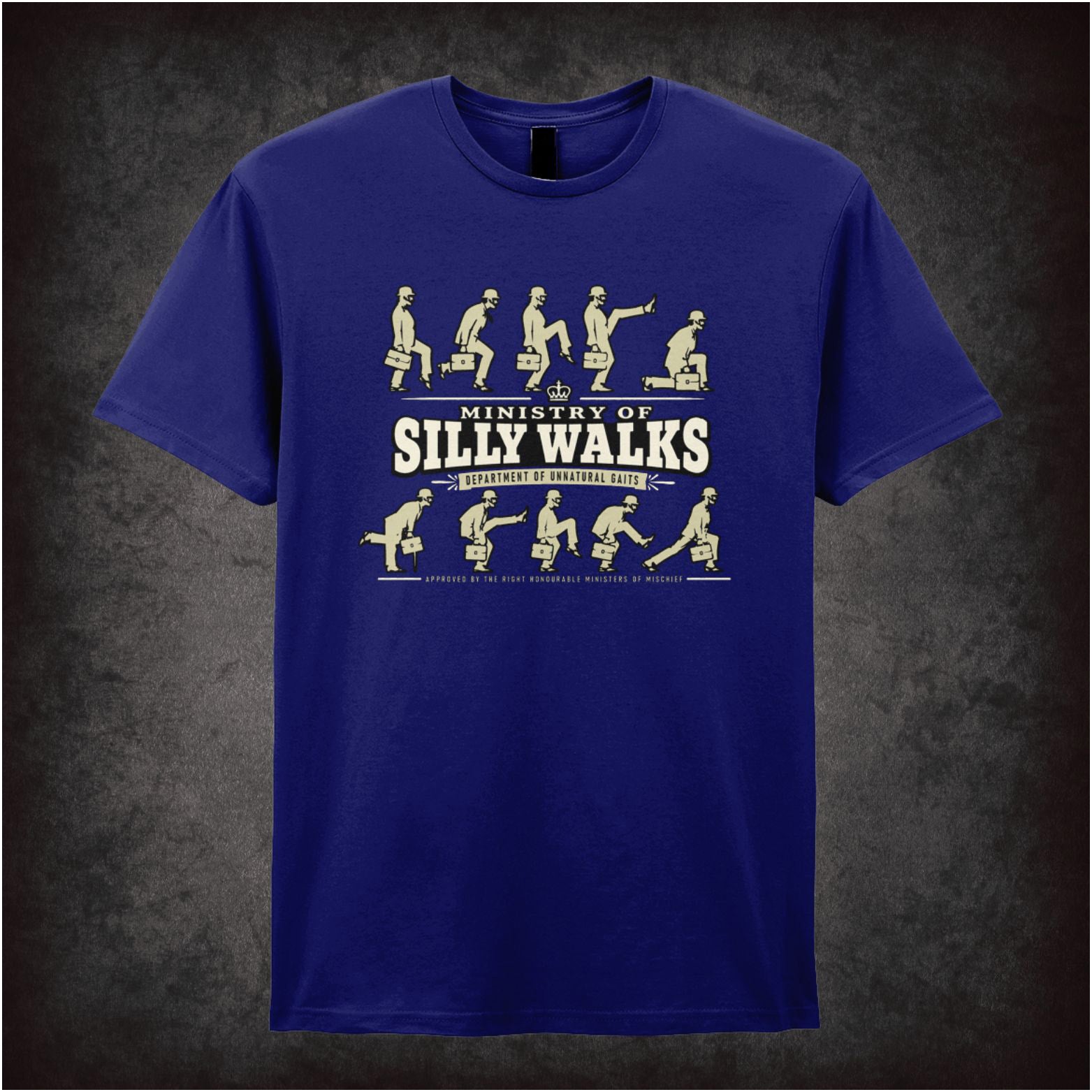 Ministry of Silly Walks logo T-shirt in navy from Monty Python’s Flying Circus