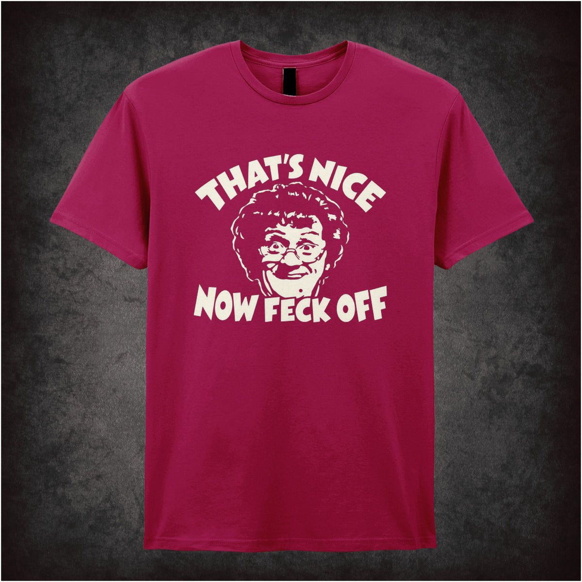 “Mrs Brown ‘That’s nice, now feck off’ T-shirt in cardinal red from Mrs Brown’s Boys”