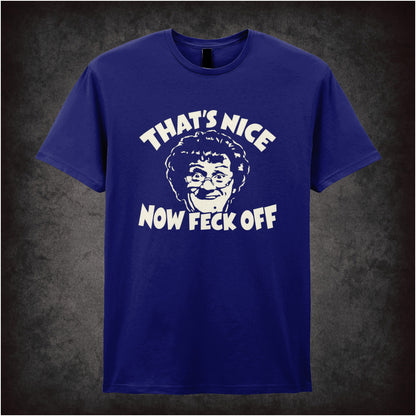 “Mrs Brown ‘That’s nice, now feck off’ T-shirt in navy from Mrs Brown’s Boys”