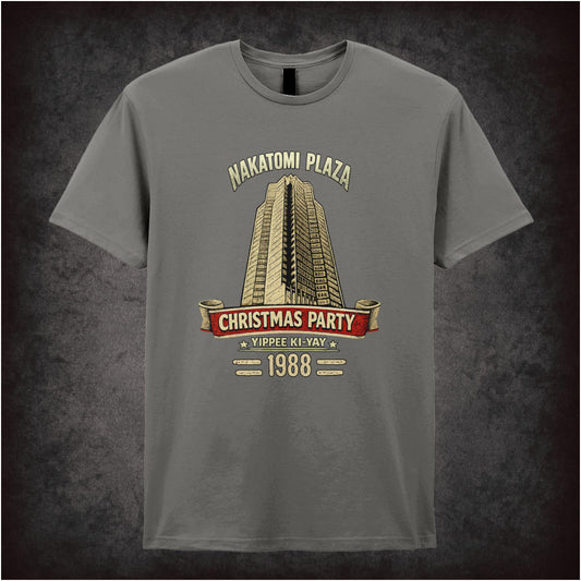 ‘nakatomi plaza christmas party’ quote T-shirt from Die Hard