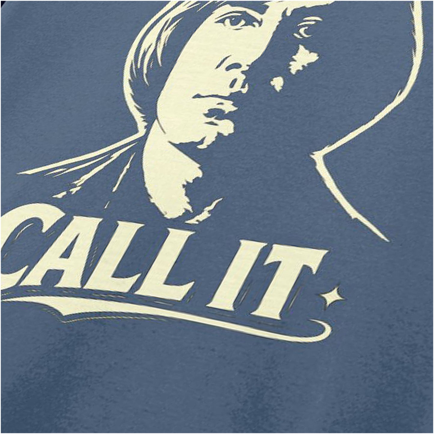 ‘Call it’ coin toss quote T-shirt close up in indigo from No Country for Old Men