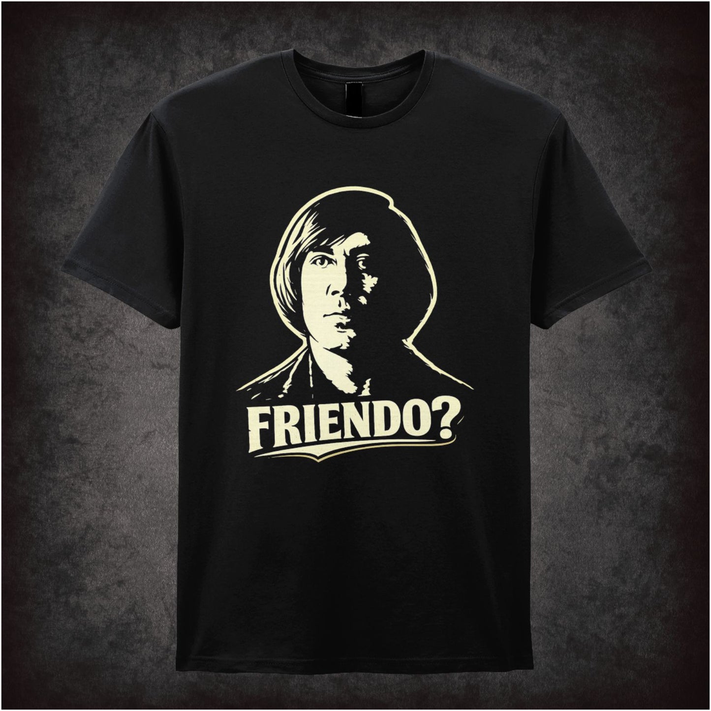 ‘Friendo? quote T-shirt in black from No Country For Old Men