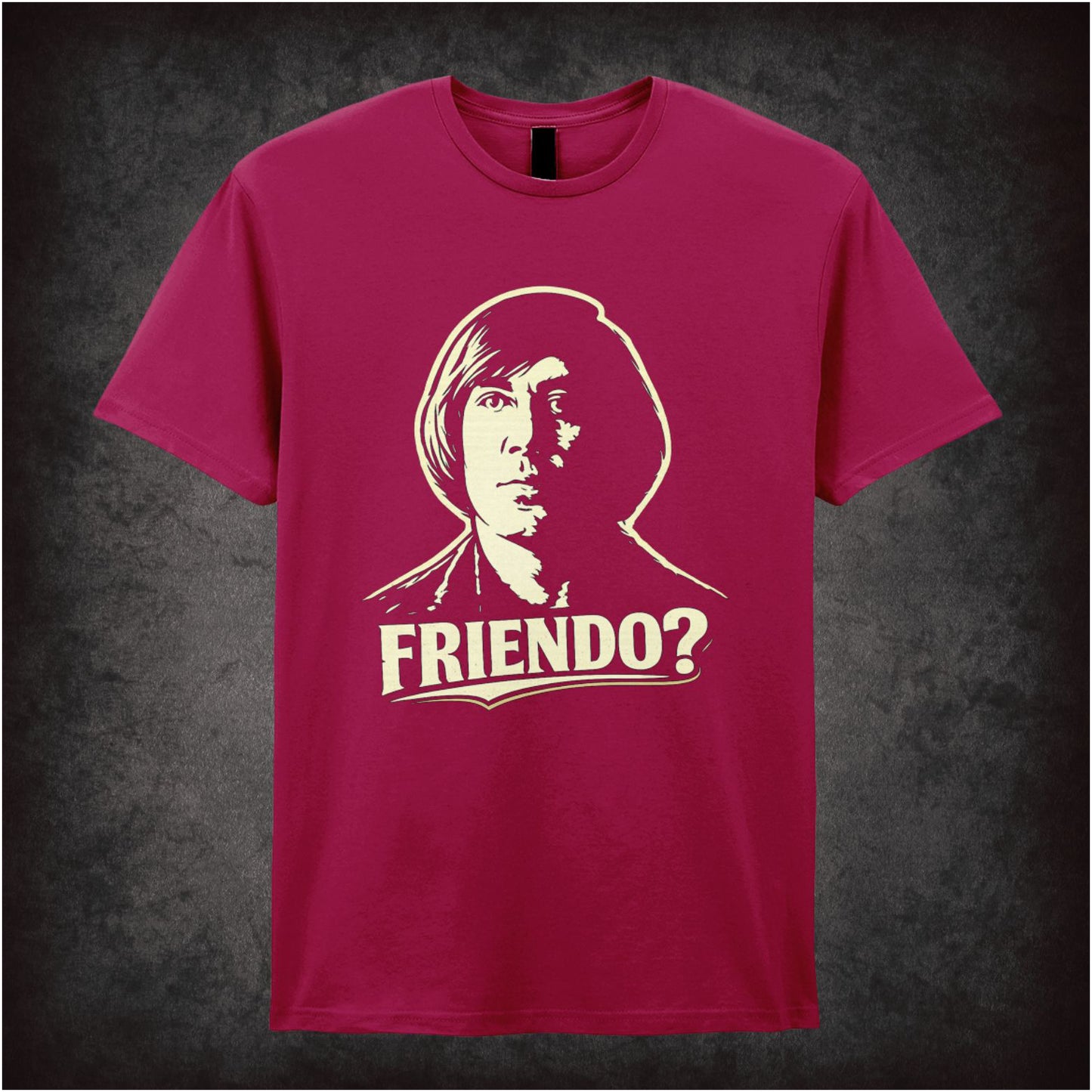 ‘Friendo? quote T-shirt in cardinal red from No Country For Old Men