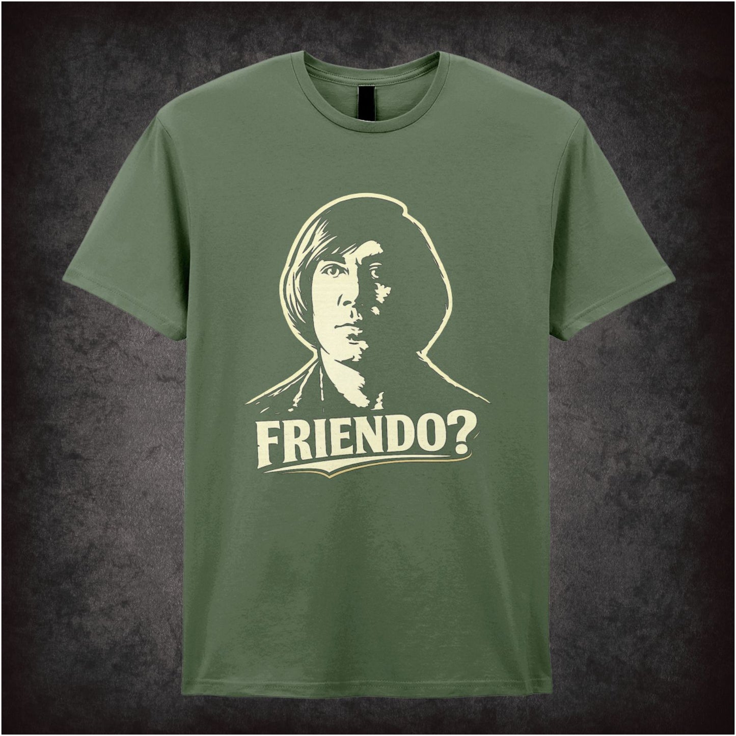 ‘Friendo? quote T-shirt in military green from No Country For Old Men