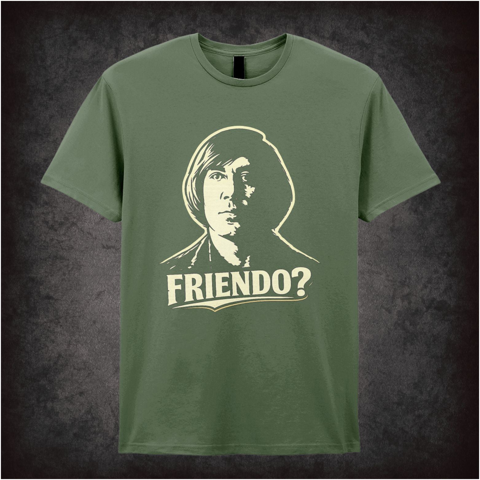 ‘Friendo? quote T-shirt in military green from No Country For Old Men