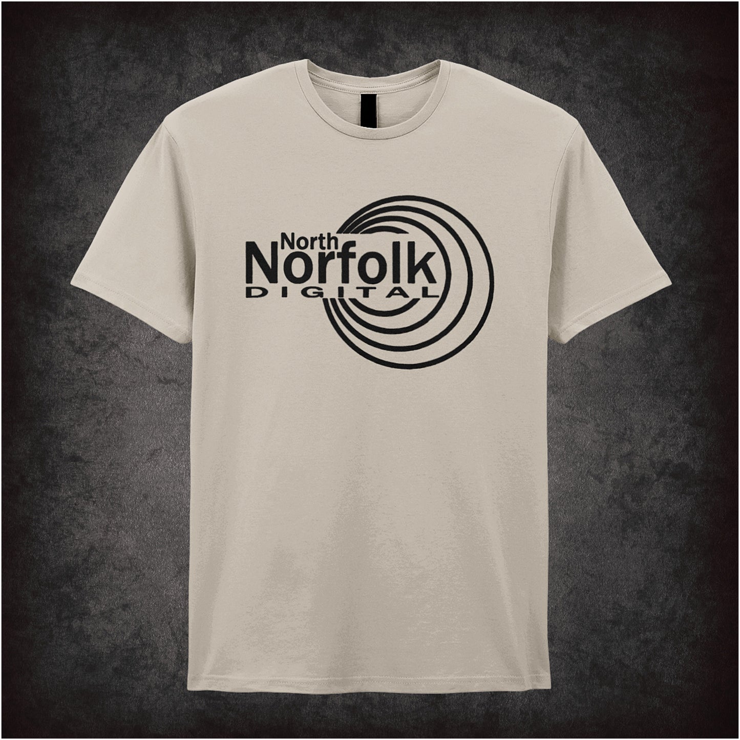 natural colour unisex t-shirt featuring the North Norfolk Digital logo from I’m Alan Partridge, displayed in bold, clean lettering.