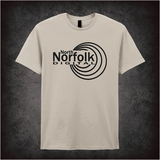 natural colour unisex t-shirt featuring the North Norfolk Digital logo from I’m Alan Partridge, displayed in bold, clean lettering.
