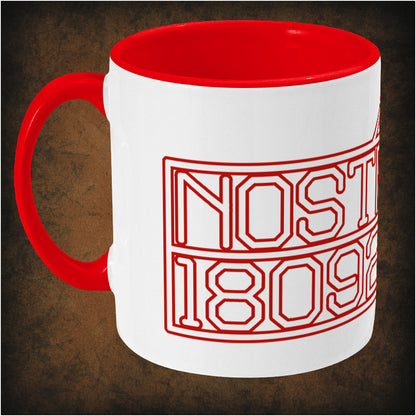 Two-tone ceramic mug featuring Nostromo start-up screen design inspired by Alien, wrap-around print, left hand side dishwasher and microwave safe sci-fi mug.