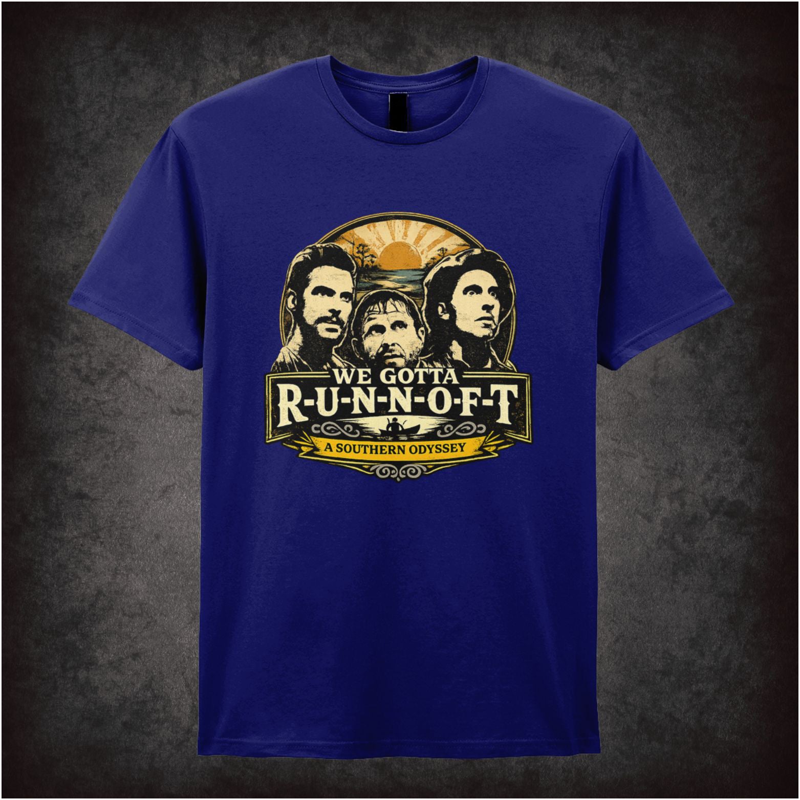 ‘We gotta R-U-N-N-O-F-T’ quote T-shirt in navy from O Brother, Where Art Thou?