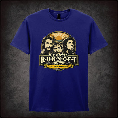 ‘We gotta R-U-N-N-O-F-T’ quote T-shirt in navy from O Brother, Where Art Thou?