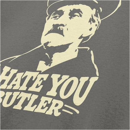 “Inspector Blake ‘I hate you Butler’ close up T-shirt in charcoal from On the Buses”