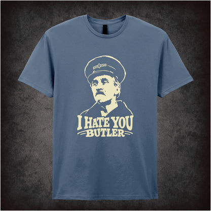 “Inspector Blake ‘I hate you Butler’ T-shirt in indigo from On the Buses”