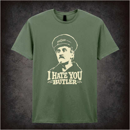 “Inspector Blake ‘I hate you Butler’ T-shirt in military green from On the Buses”