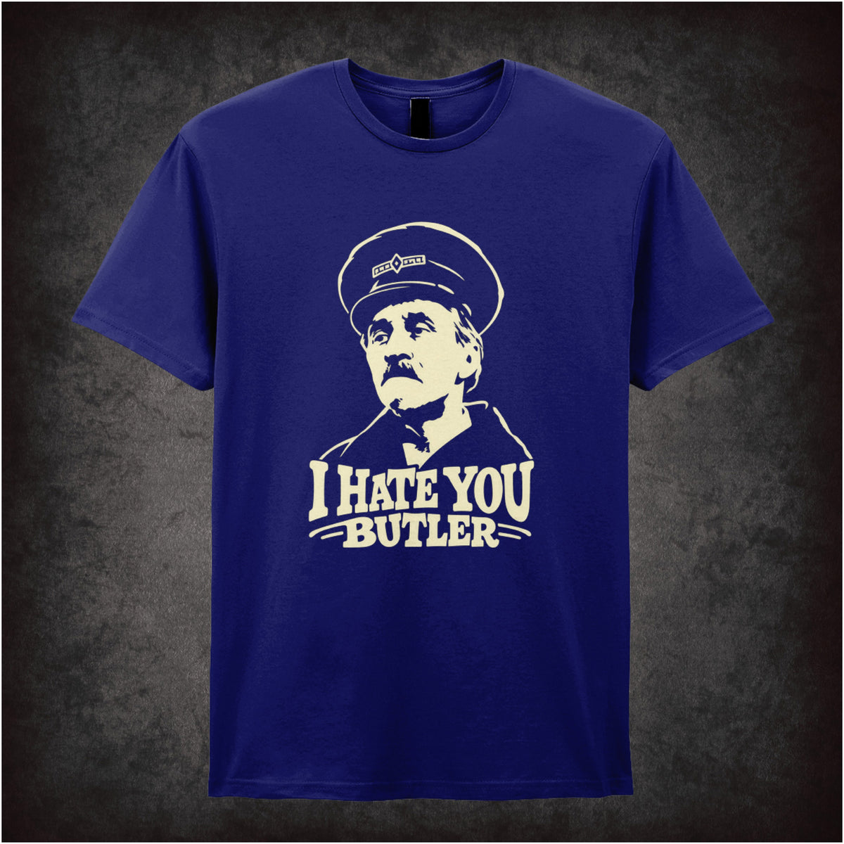 “Inspector Blake ‘I hate you Butler’ T-shirt in navy from On the Buses”